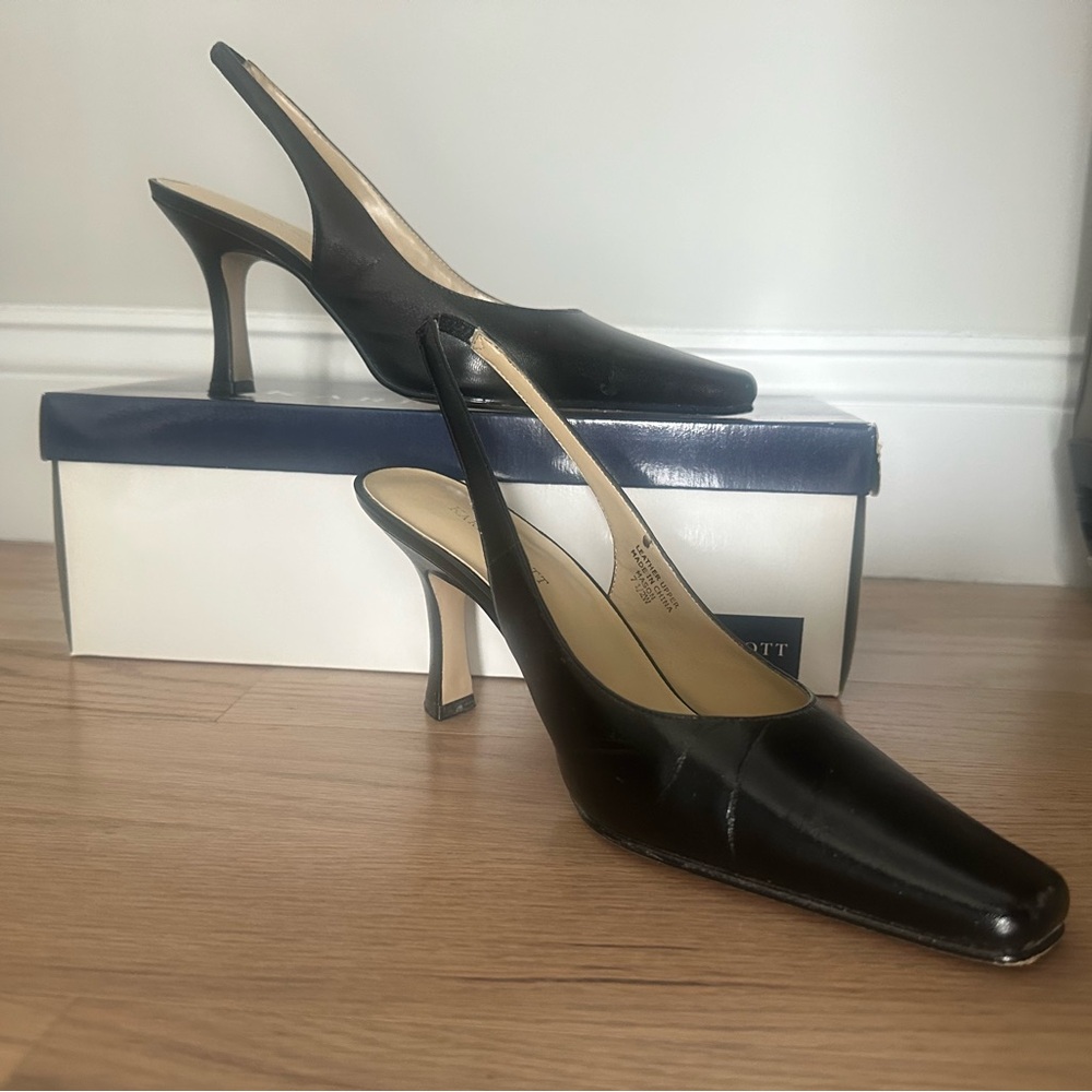 Karen Scott Classic Black Leather Slingback Heels 7.5W